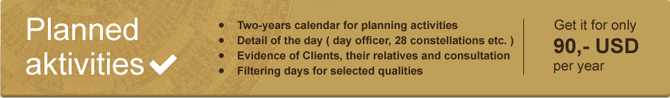 Planned Activities Module, two-years calendar for planning activities, detail of the day, records of clients, their relatives and consultations, filtering days for selected day qualities, get it only for 90 USD per year